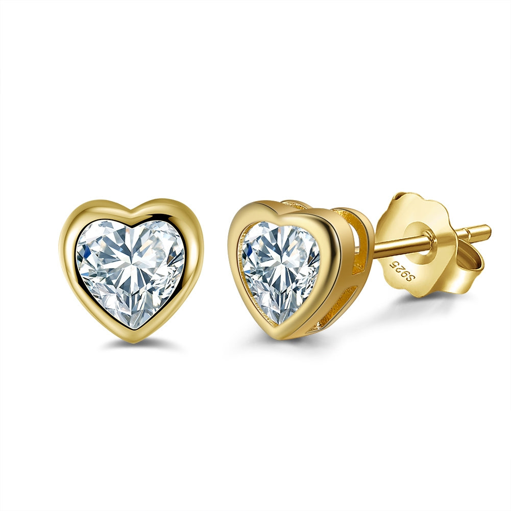 Heart-Shaped Single Stone Necklace & Earring Set – 14K Gold-Plated