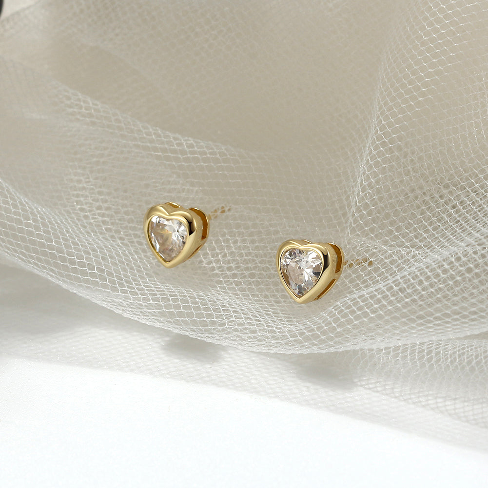 Heart-Shaped Single Stone Necklace & Earring Set – 14K Gold-Plated