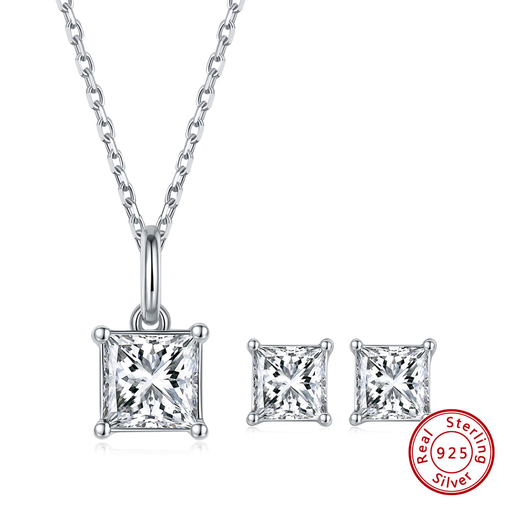 Princess-Cut Necklace & Earring Set 14K Gold Plated