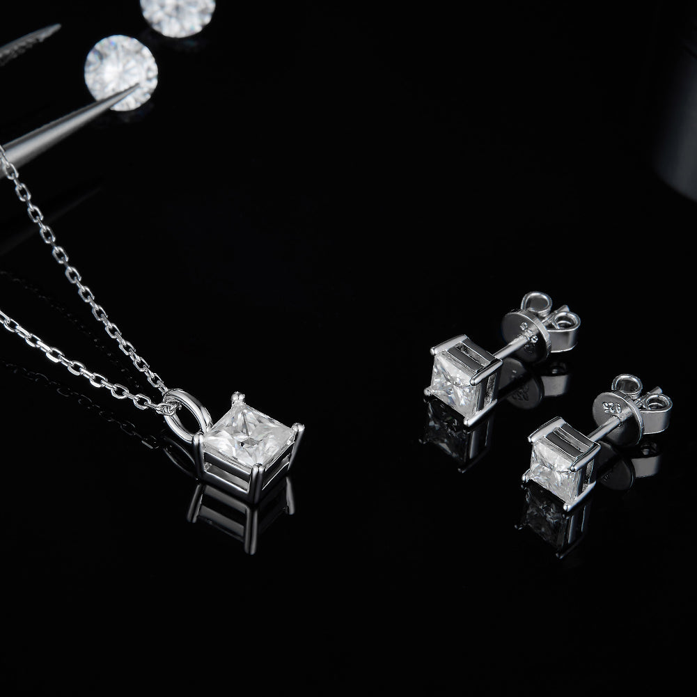 Princess-Cut Necklace & Earring Set 14K Gold Plated