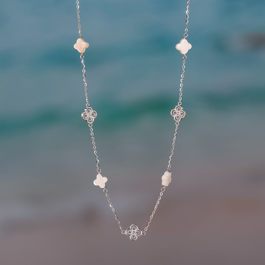 Sterling Silver Clover & Mother of Pearl Necklace