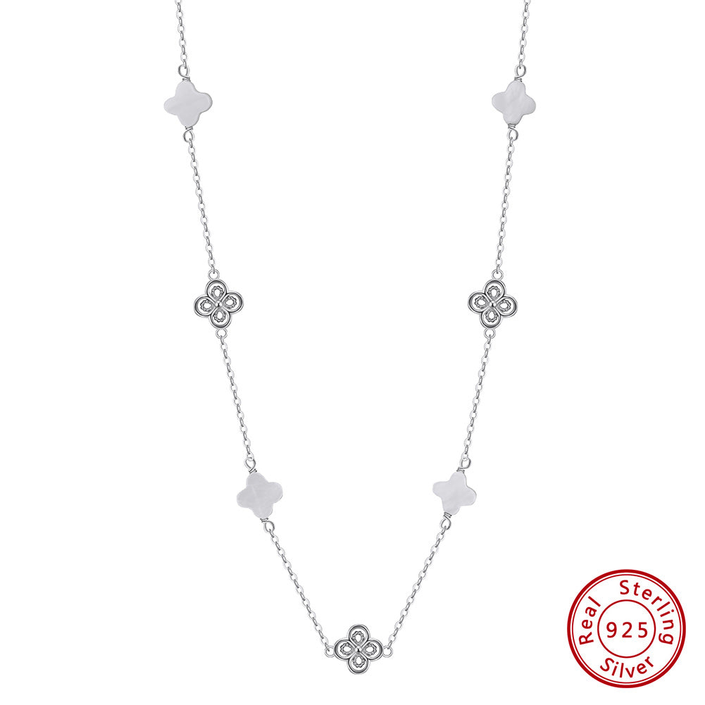 Sterling Silver Clover & Mother of Pearl Necklace