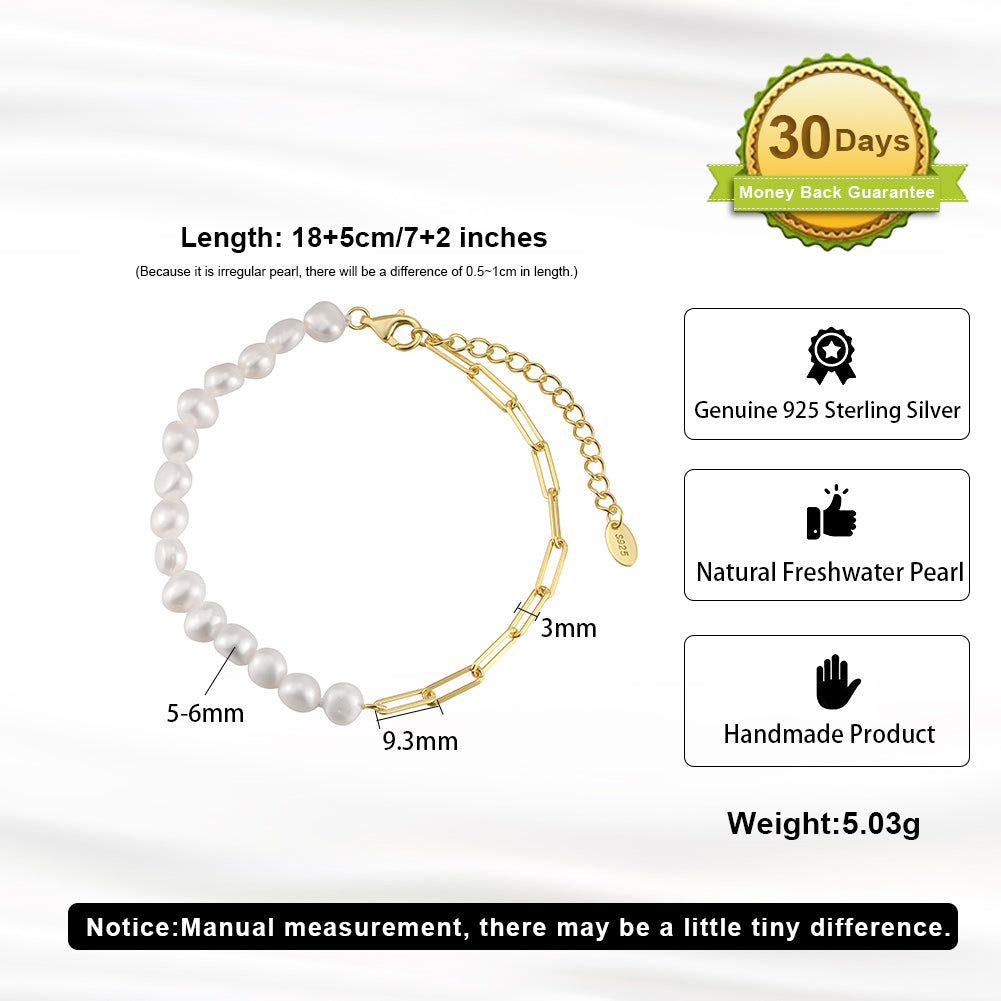 Asymmetric Freshwater Pearl & Paperclip Chain Bracelet