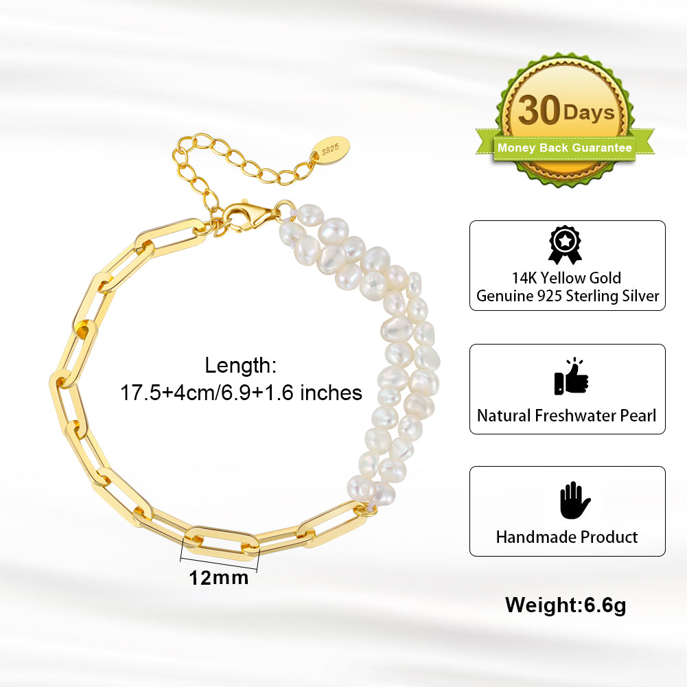 Double Strand Freshwater Pearl & Paperclip Chain Bracelet