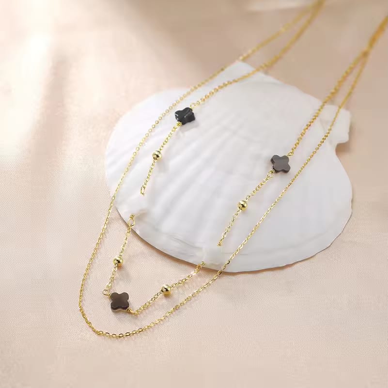 Elegant Clover Station Necklace – 14K Gold Plated on 925 Sterling Silver