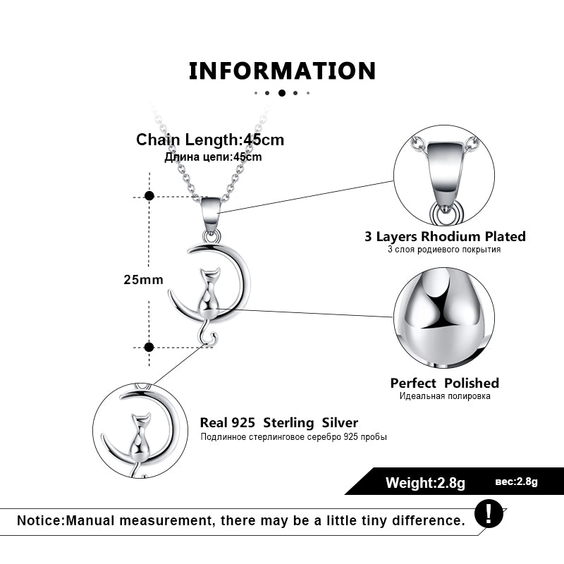 Cat on Crescent Moon Pendant Necklace