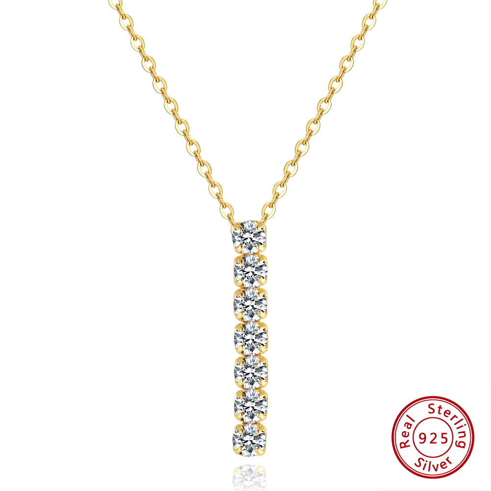 Gold-Plated Sterling Silver Vertical Tennis Style Pendant Necklace