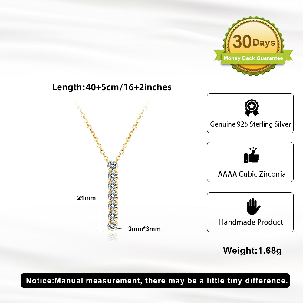 Gold-Plated Sterling Silver Vertical Tennis Style Pendant Necklace