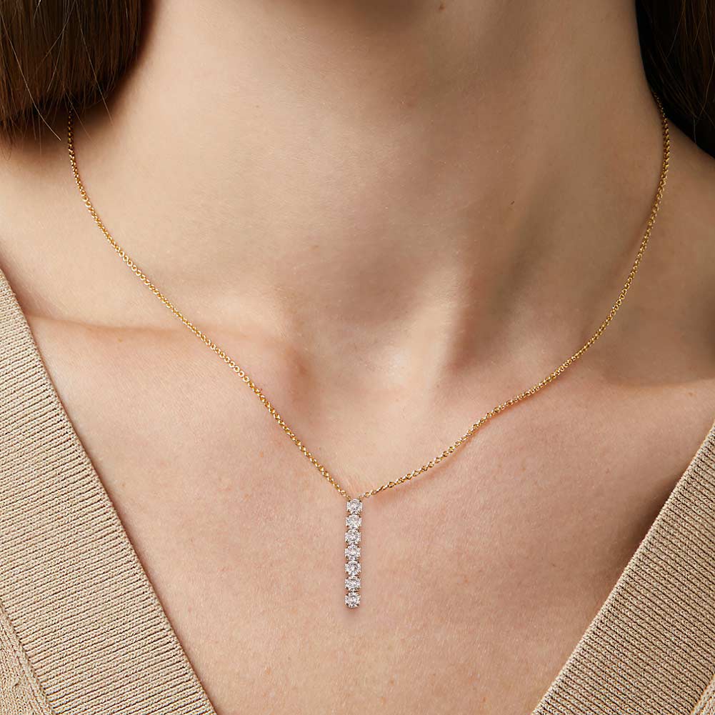 Gold-Plated Sterling Silver Vertical Tennis Style Pendant Necklace