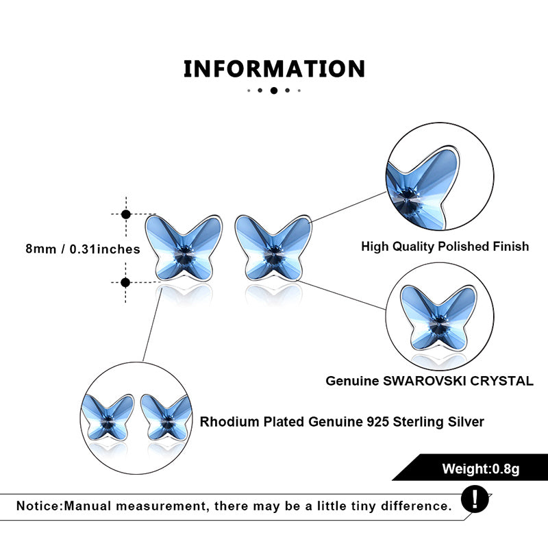 Blue Swarovski Crystal Butterfly Stud Earrings