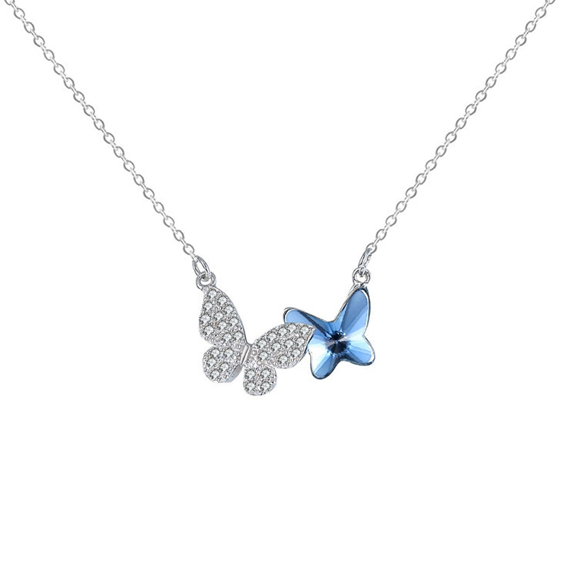 Double Butterfly Necklace with Blue Swarovski Crystal