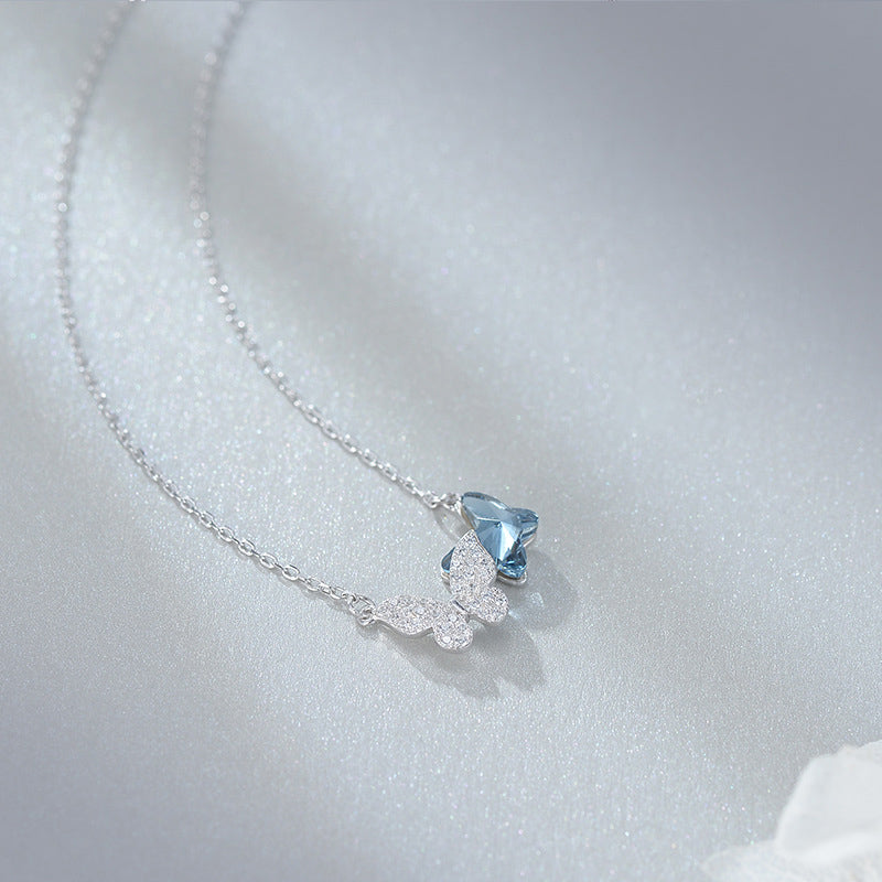 Double Butterfly Necklace with Blue Swarovski Crystal
