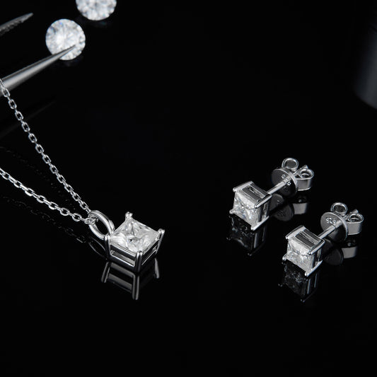 Princess-Cut Necklace & Earring Set 14K Gold Plated