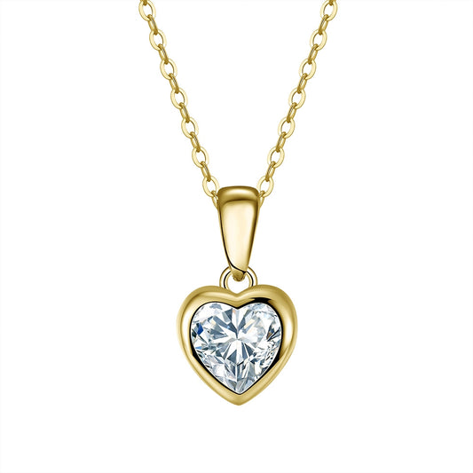 Heart-Shaped Single Stone Necklace & Earring Set – 14K Gold-Plated