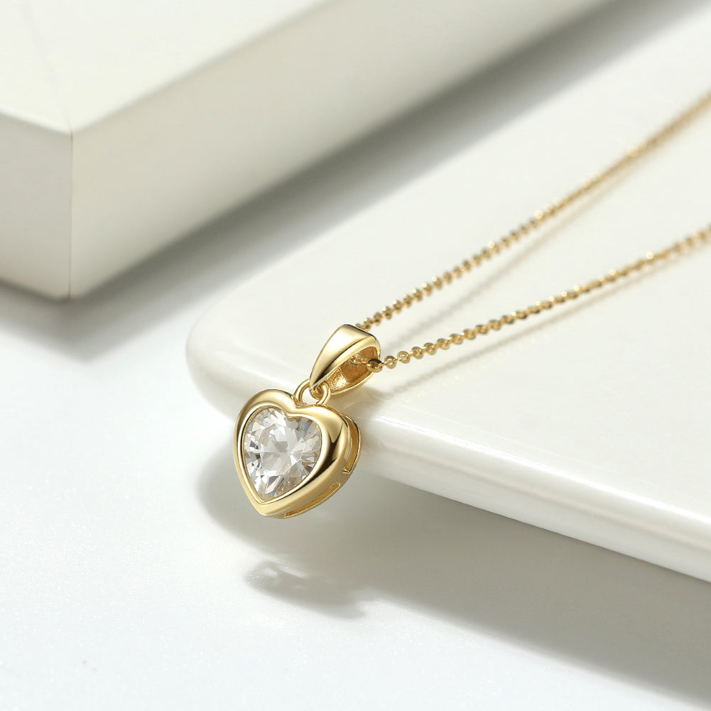 Heart-Shaped Single Stone Necklace & Earring Set – 14K Gold-Plated