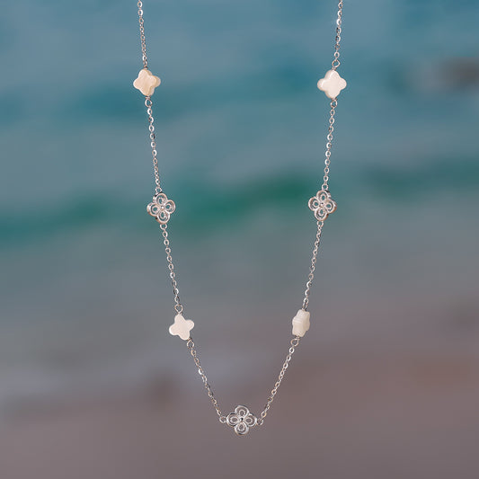Sterling Silver Clover &amp; Mother of Pearl Necklace