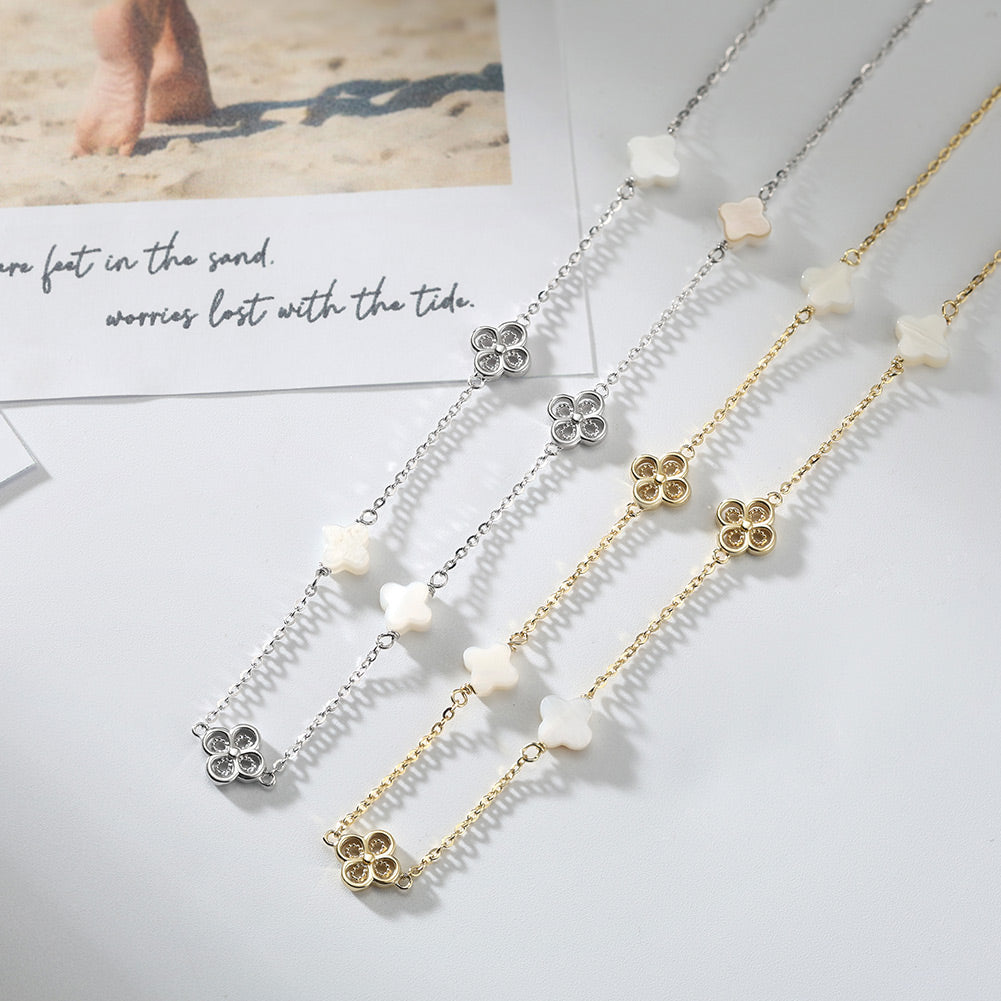 Sterling Silver Clover &amp; Mother of Pearl Necklace
