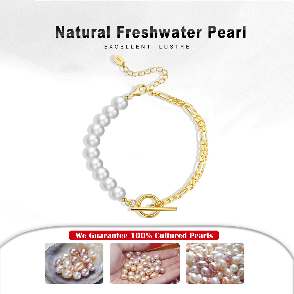 Half Pearl & Chain Bracelet with Toggle Clasp