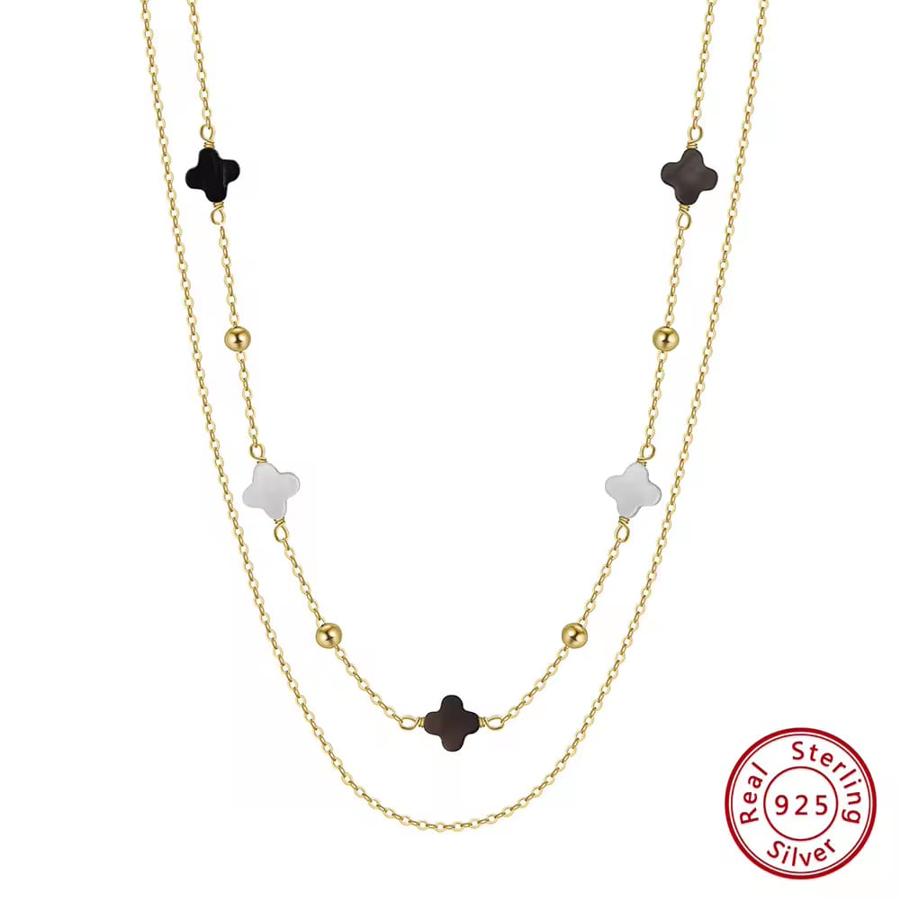 Elegant Clover Station Necklace – 14K Gold Plated on 925 Sterling Silver