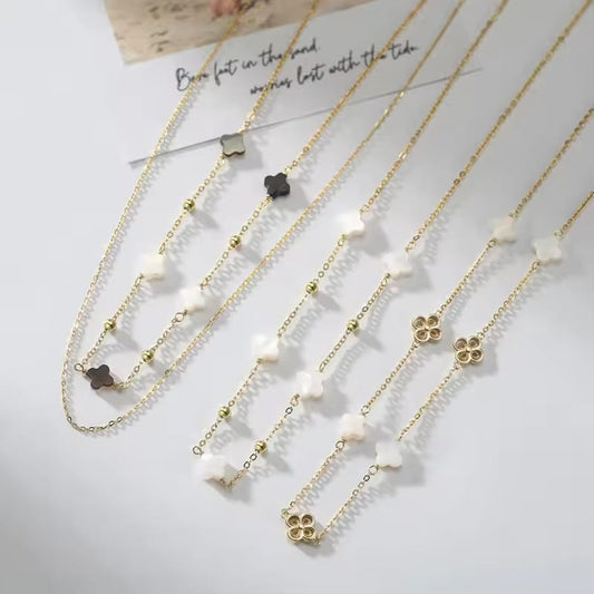 Elegant Clover Station Necklace – 14K Gold Plated on 925 Sterling Silver