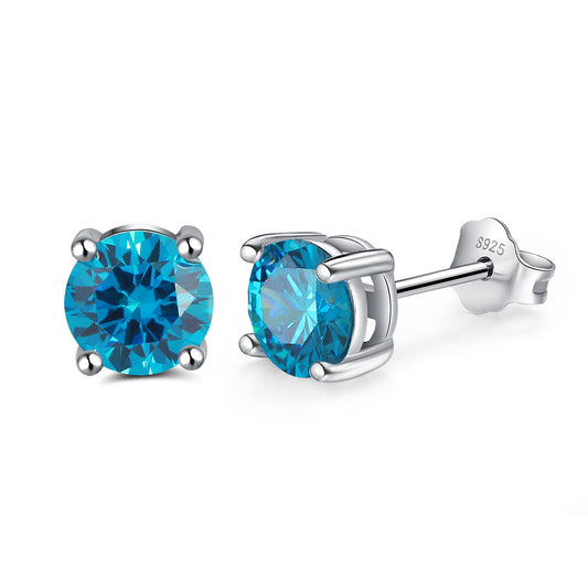 Blue Round Stud Earrings