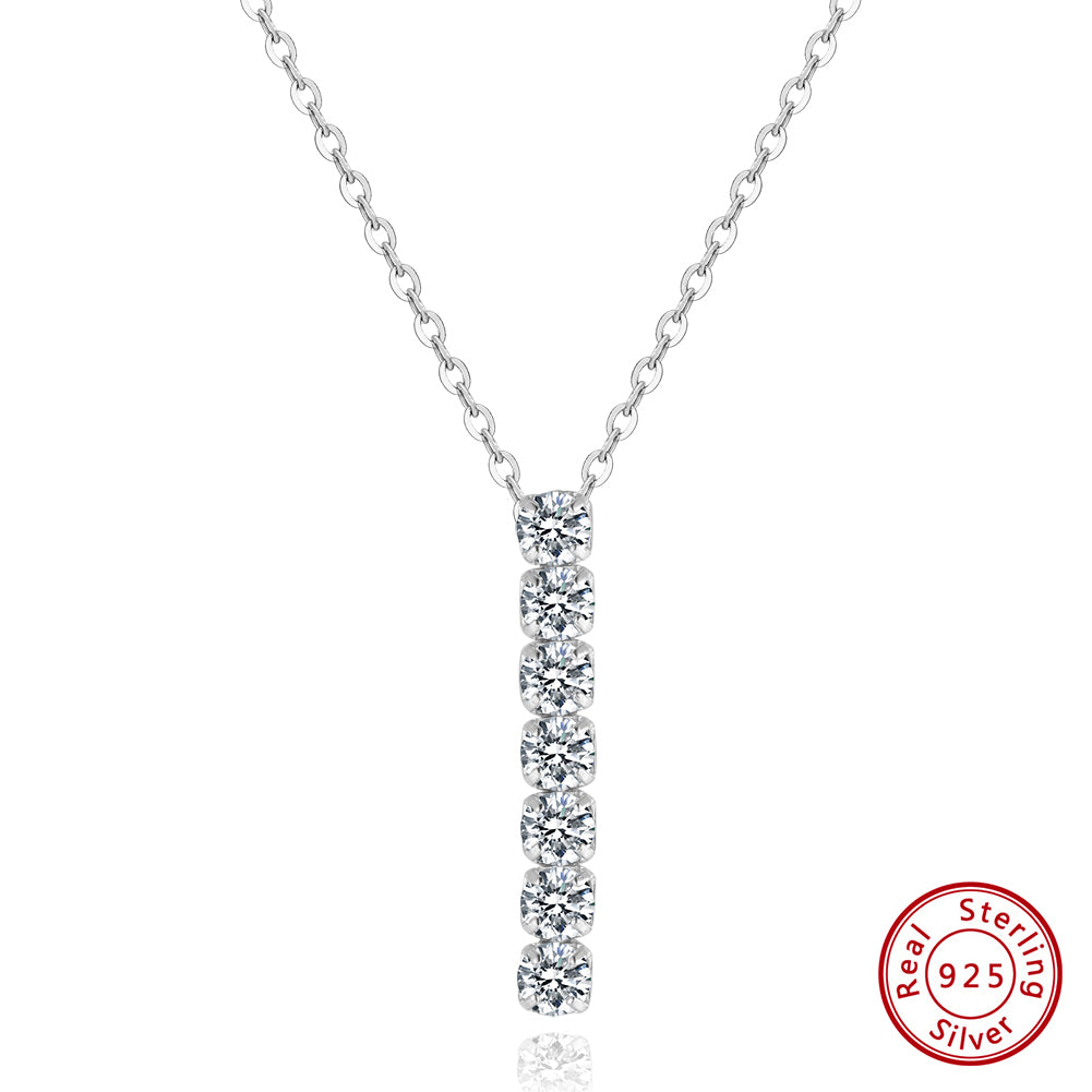 Elegant Sterling Silver Vertical Tennis Style Pendant Necklace