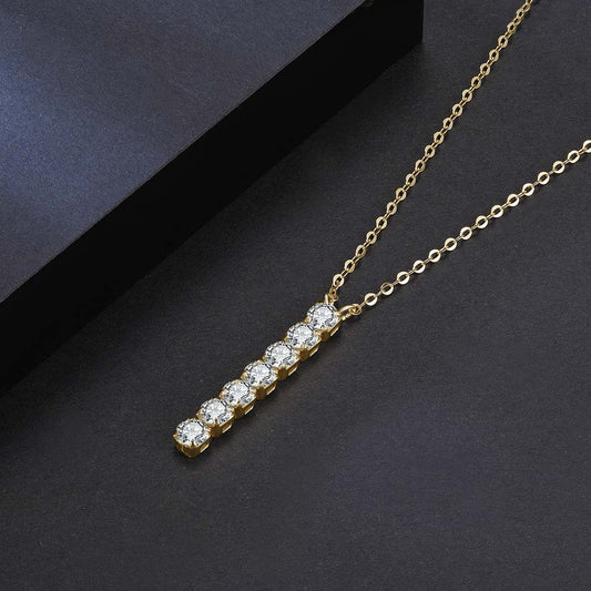 Gold-Plated Sterling Silver Vertical Tennis Style Pendant Necklace