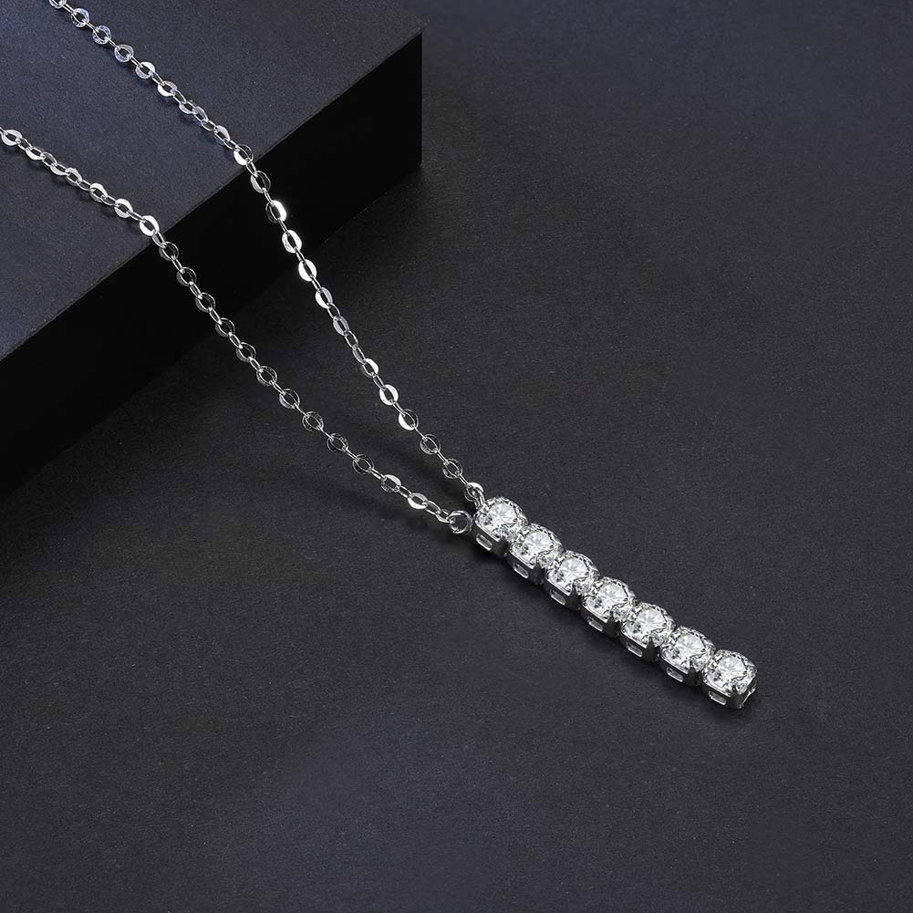Elegant Sterling Silver Vertical Tennis Style Pendant Necklace