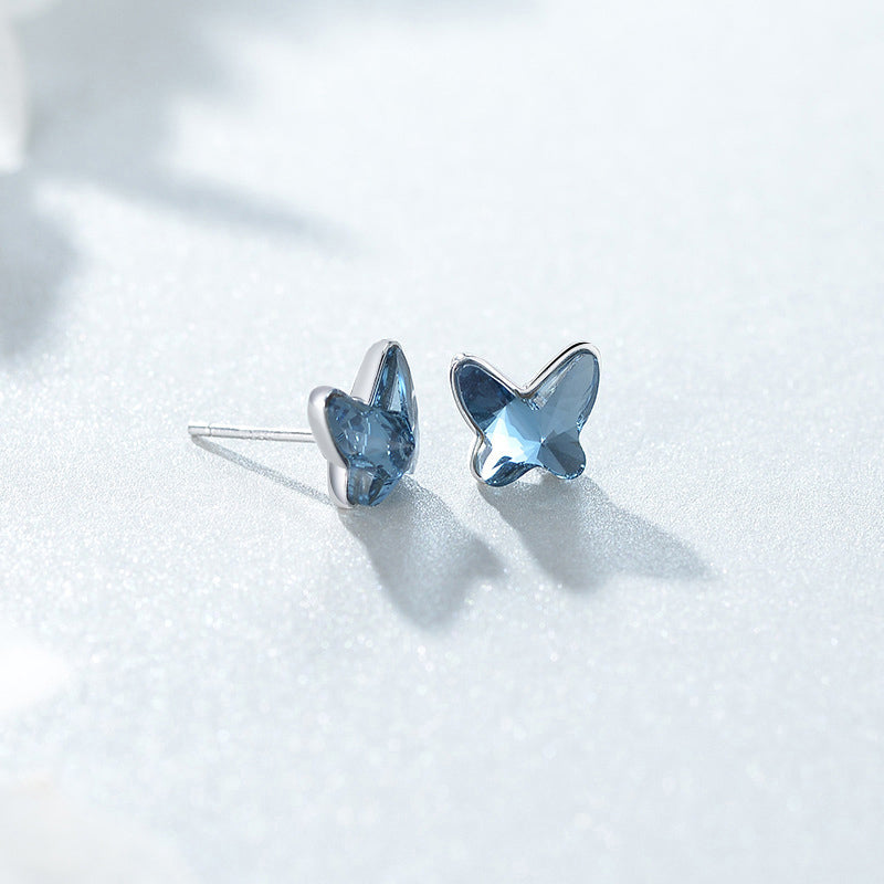 Blue Swarovski Crystal Butterfly Stud Earrings