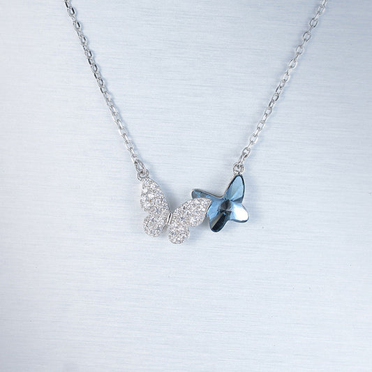 Double Butterfly Necklace with Blue Swarovski Crystal